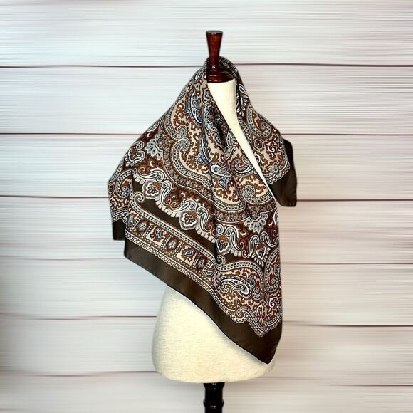 Gina Ruccini Square Scarf Brown Beige Paisley made in Italy - Picture 4 of 11